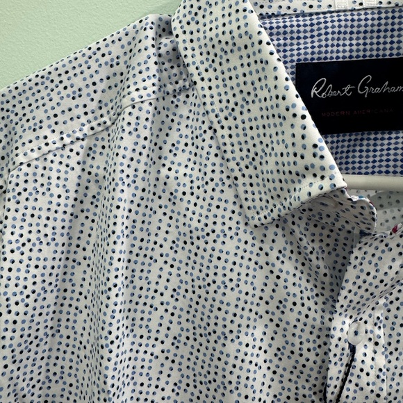 Robert Graham Men's White and Blue Polka Dot Shirt - Picture 3 of 8